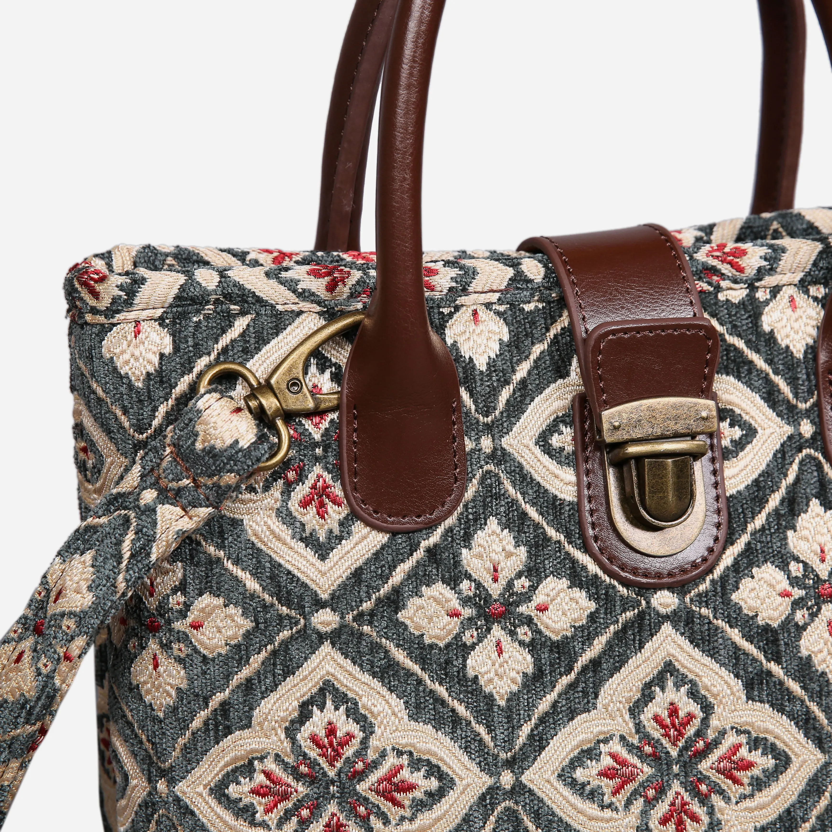 Ethnic Green Tuck Lock Carpet Satchel