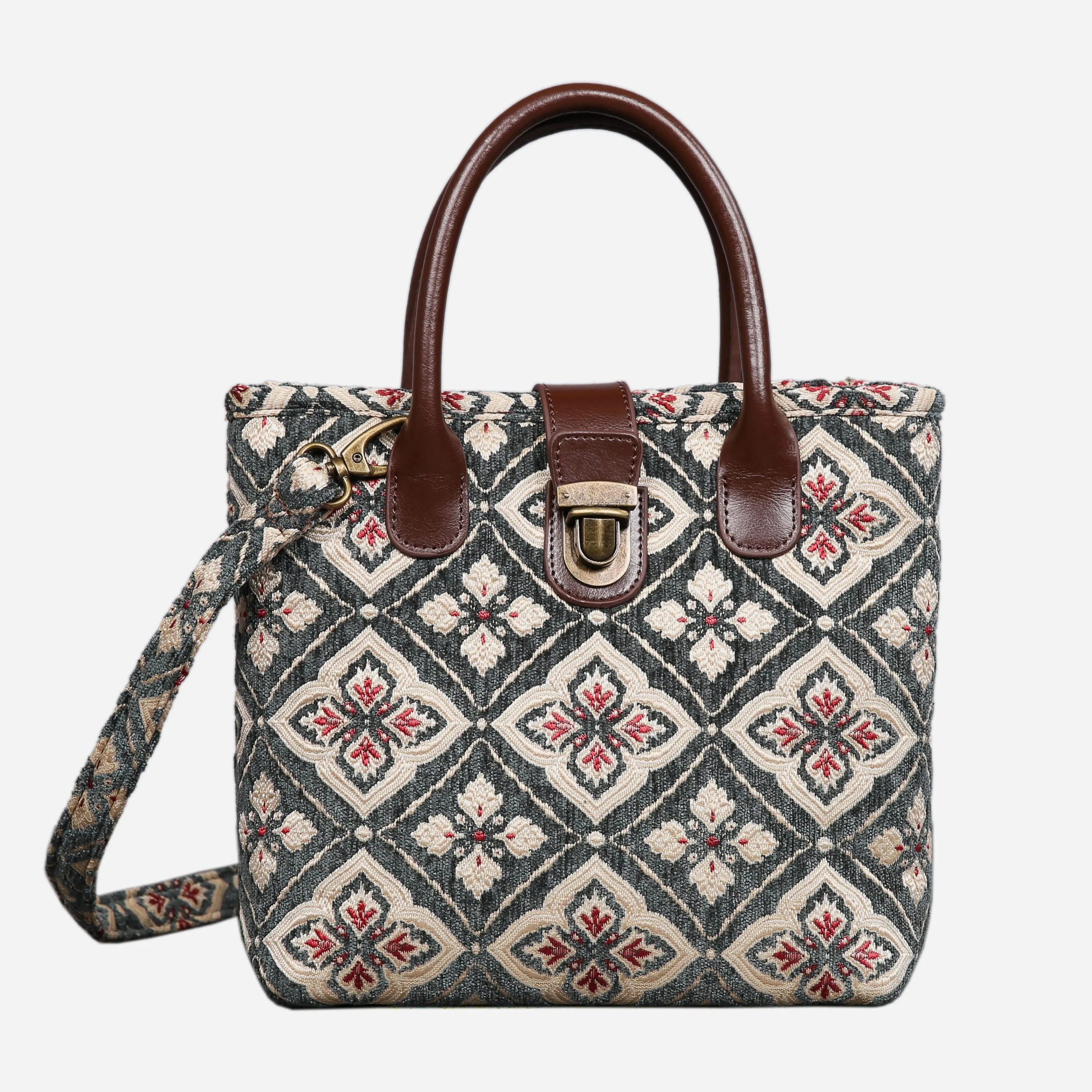 Ethnic Green Tuck Lock Carpet Satchel