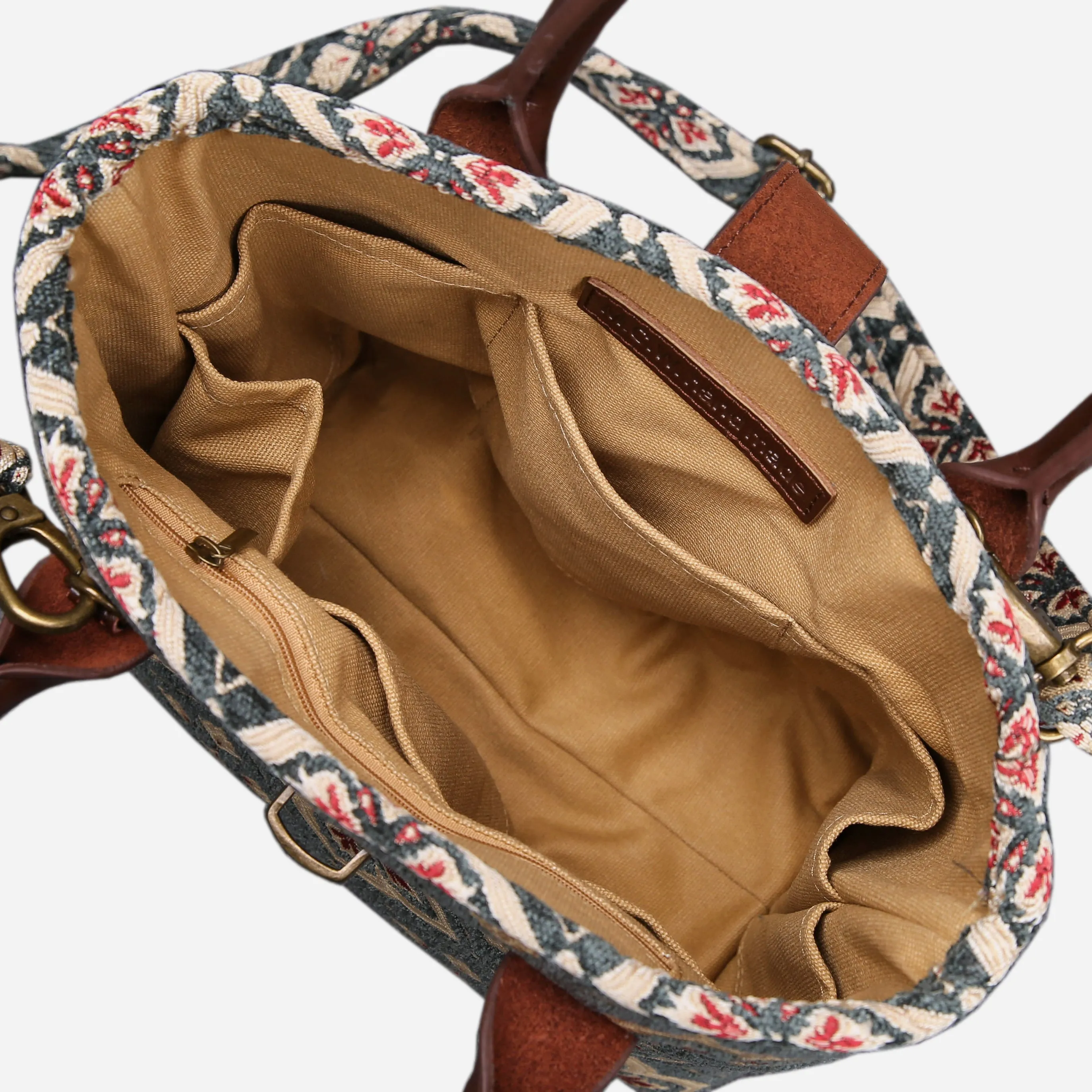 Ethnic Green Tuck Lock Carpet Satchel