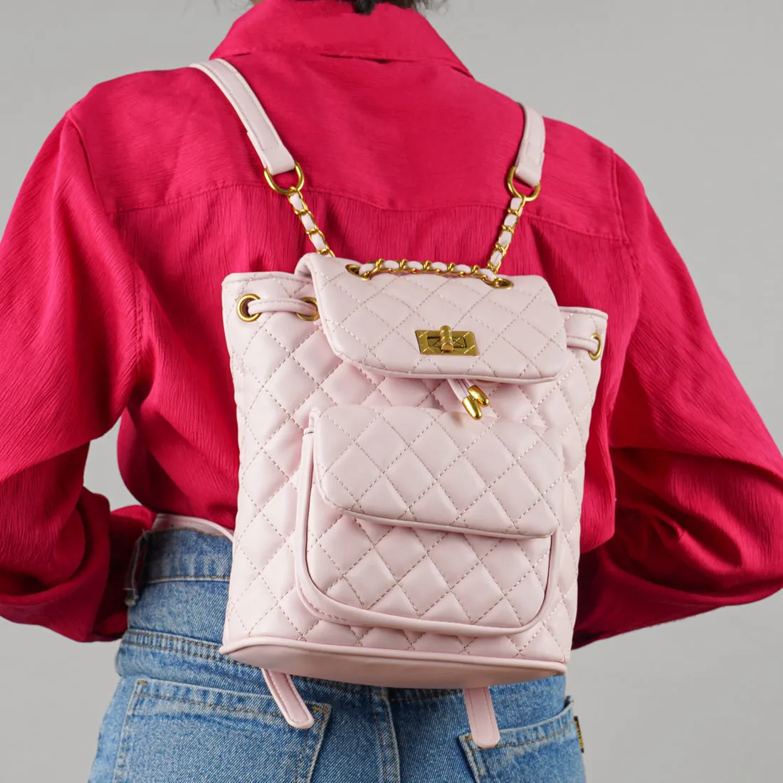 Faux Leather Bucket Backpack