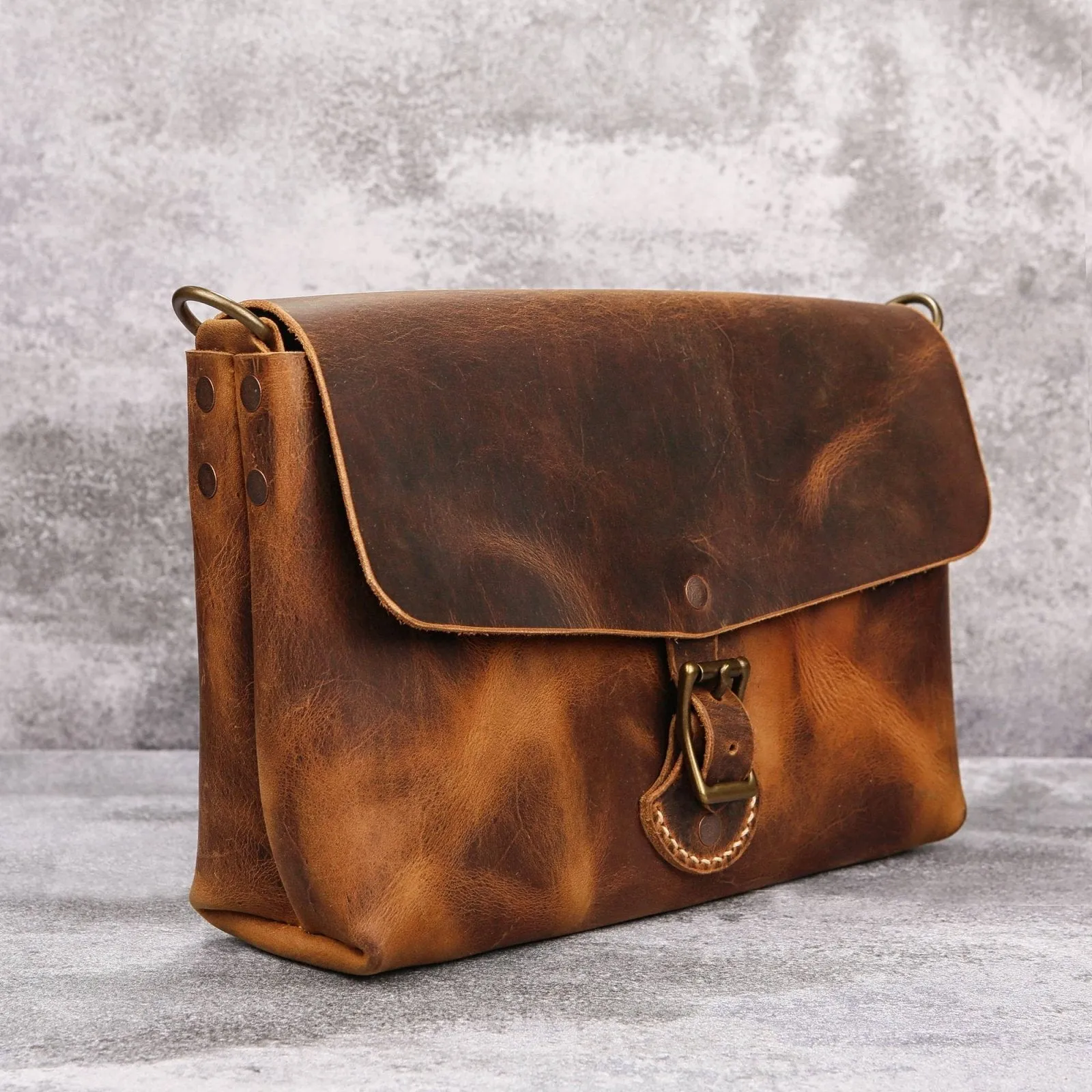 Genuine leather mens stachel bag , small minimal designer messenger shoulder bag