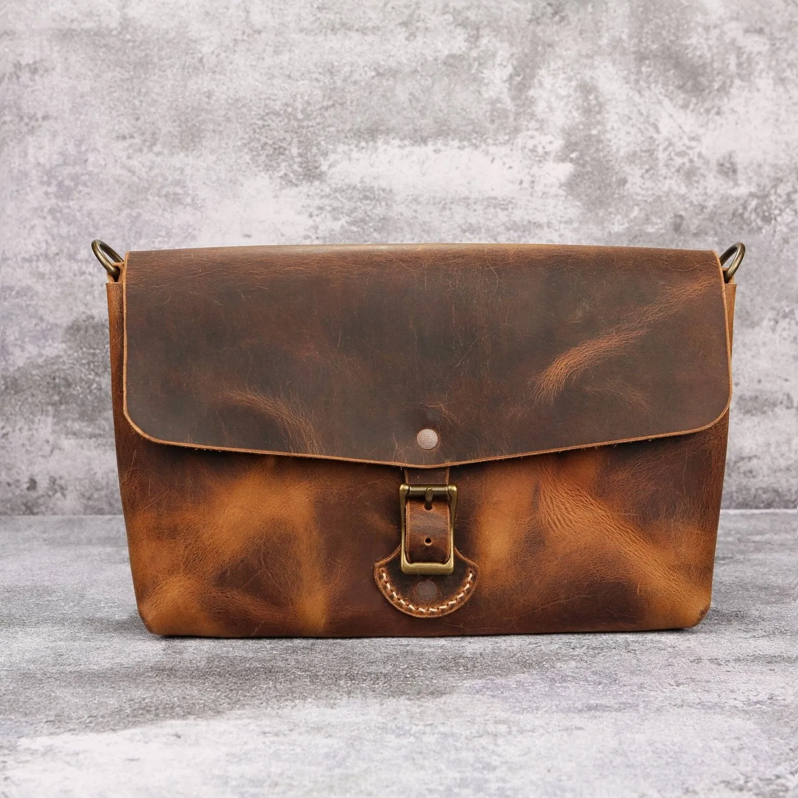Genuine leather mens stachel bag , small minimal designer messenger shoulder bag