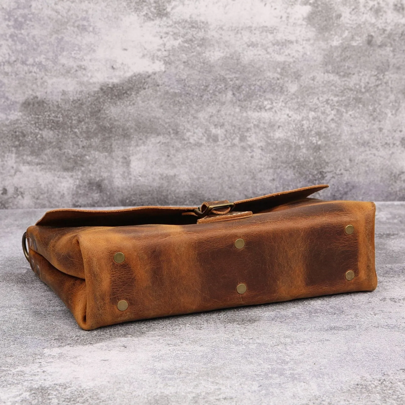 Genuine leather mens stachel bag , small minimal designer messenger shoulder bag