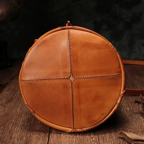 Genuine Pathwork Leather Drawstring Bucket Bags