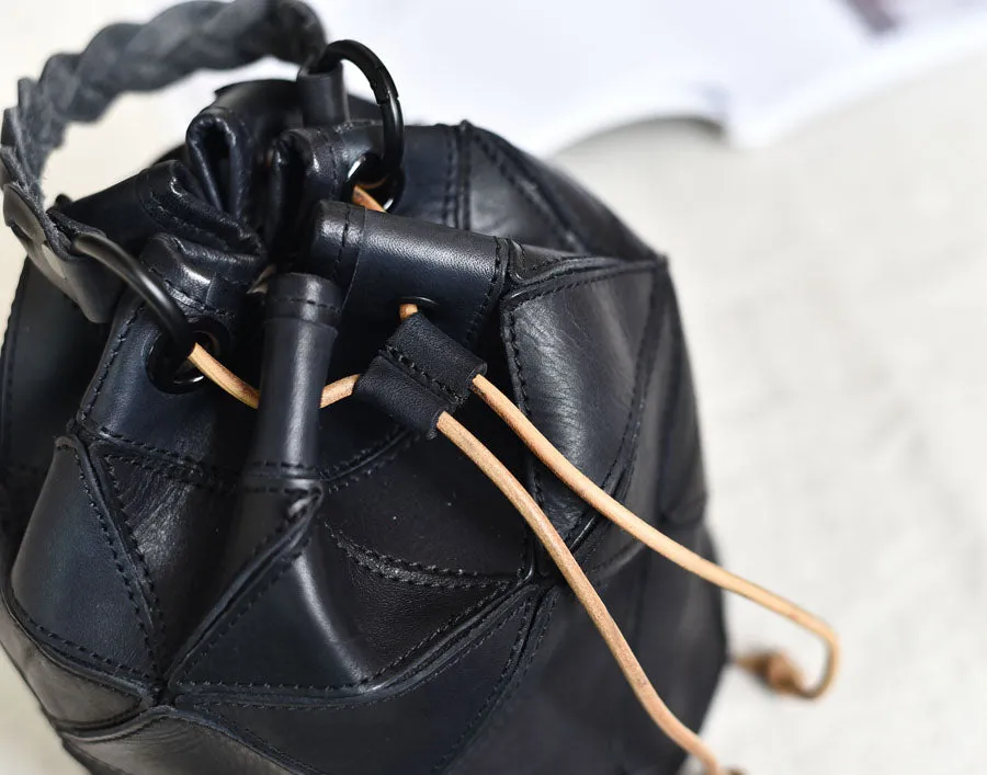 Genuine Pathwork Leather Drawstring Bucket Bags