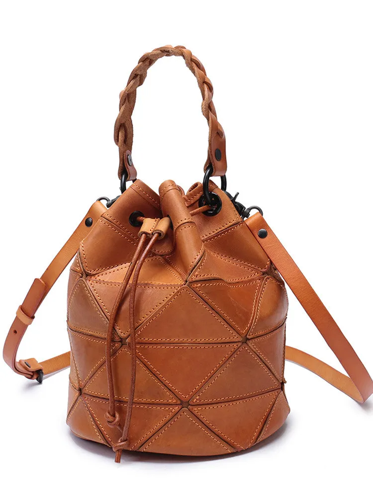 Genuine Pathwork Leather Drawstring Bucket Bags