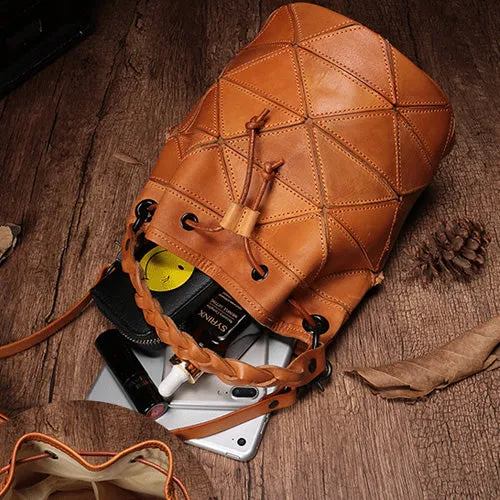 Genuine Pathwork Leather Drawstring Bucket Bags