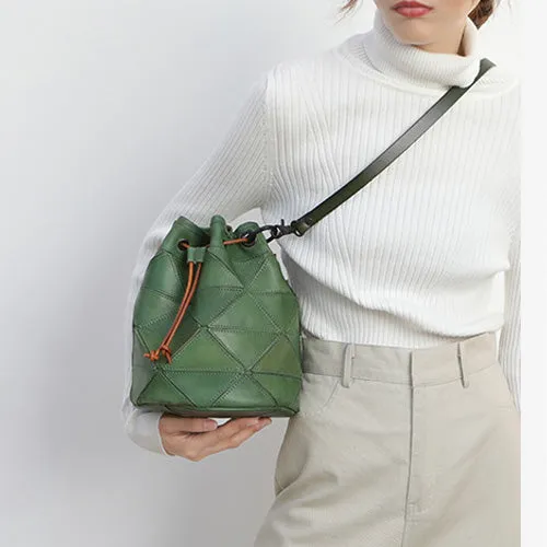 Genuine Pathwork Leather Drawstring Bucket Bags