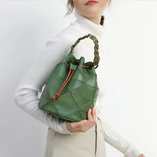 Genuine Pathwork Leather Drawstring Bucket Bags