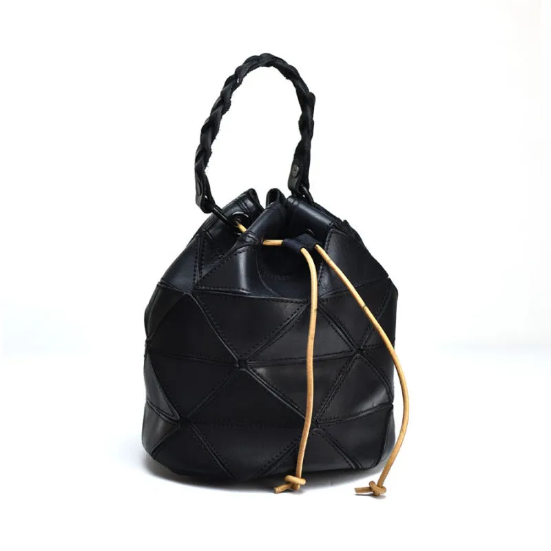 Genuine Pathwork Leather Drawstring Bucket Bags