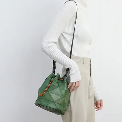 Genuine Pathwork Leather Drawstring Bucket Bags