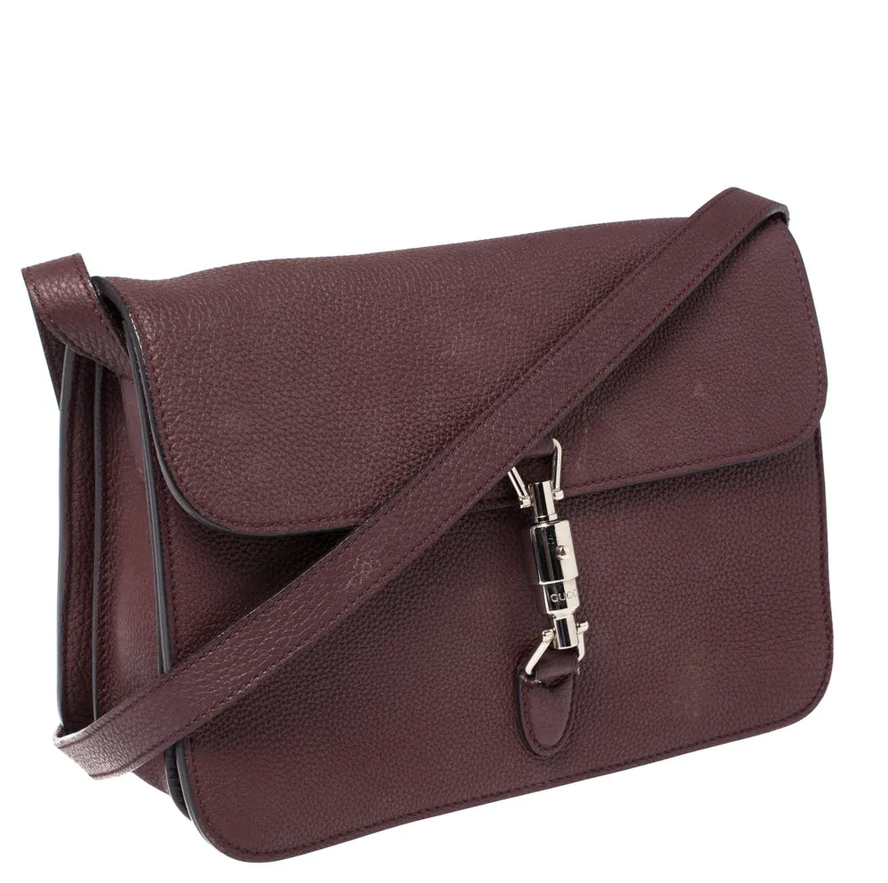 Gucci Maroon Soft Pebbled Leather Jackie Flap Shoulder Bag