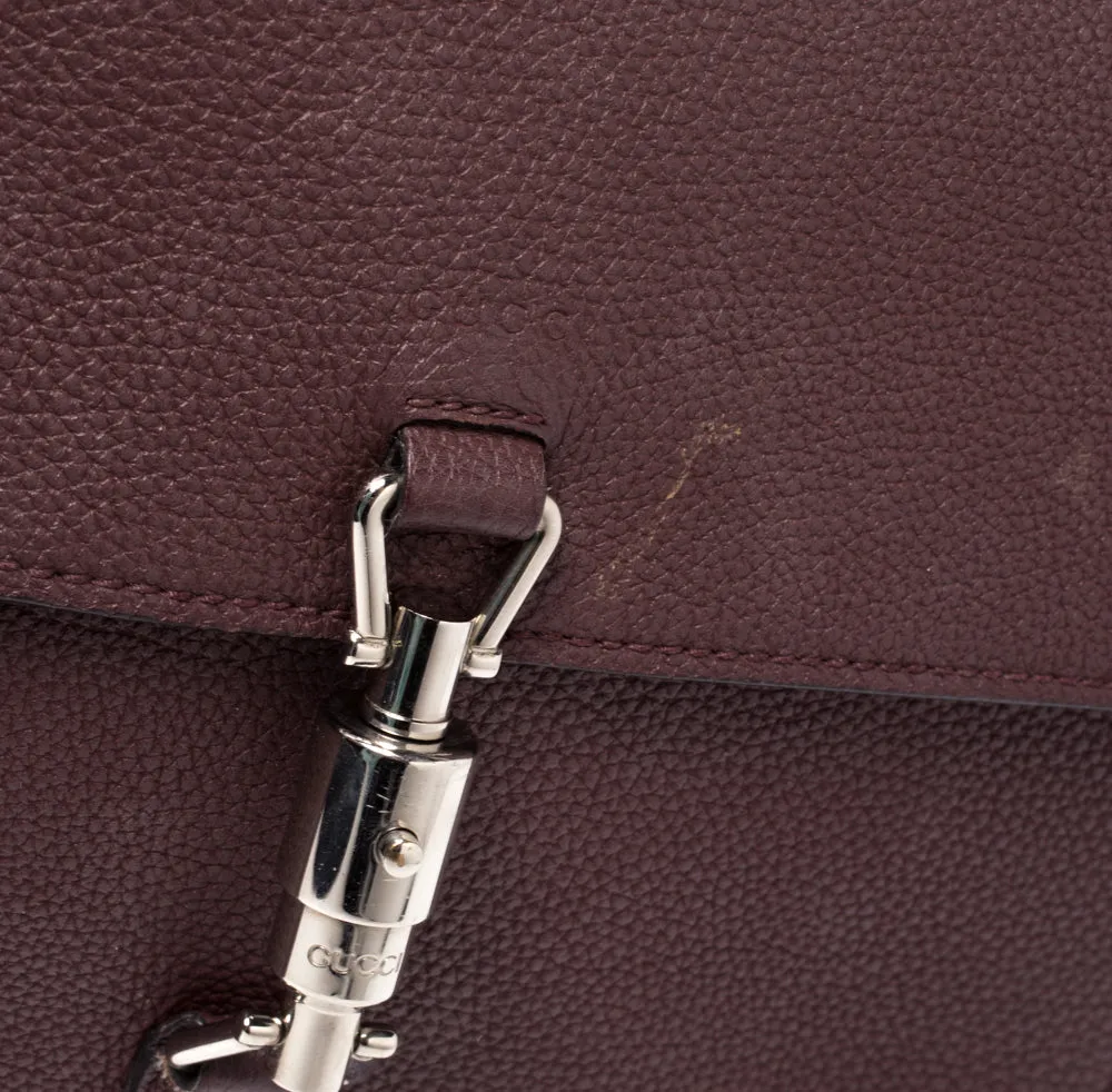 Gucci Maroon Soft Pebbled Leather Jackie Flap Shoulder Bag