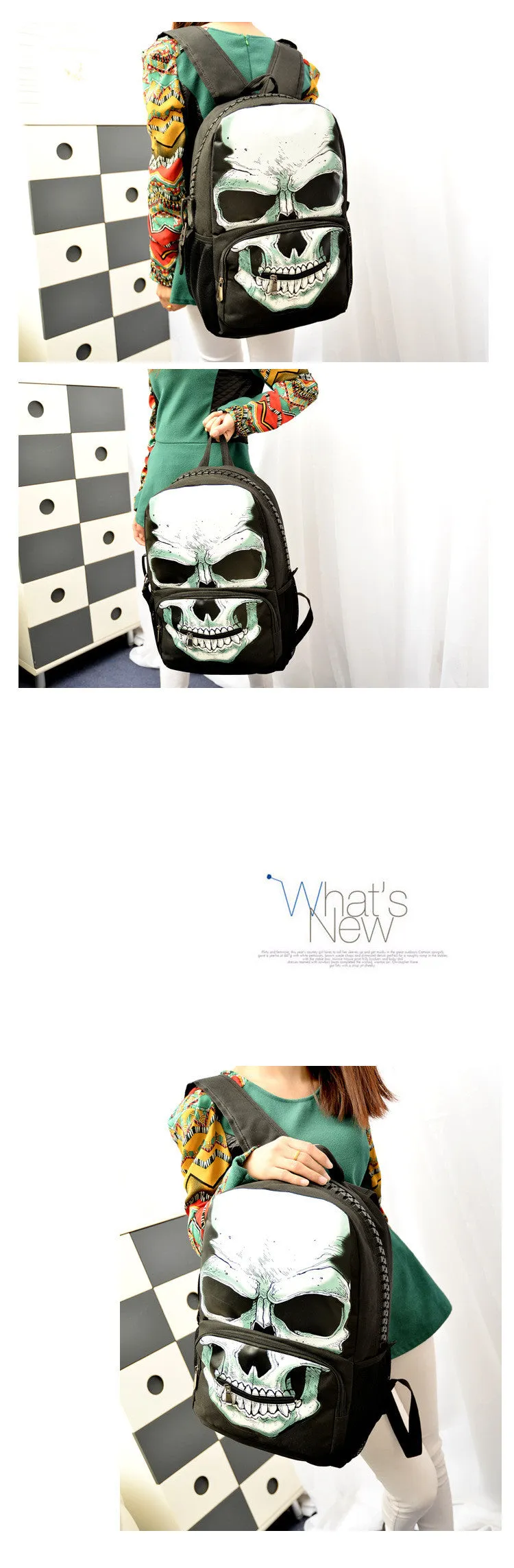 High-Capacity Fashion Skeleton Multiple Pockets School Backpack Bag