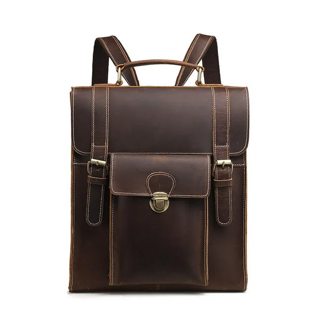 High Quality Genuine Leather Men Backpack Rucksack Shoulder Bag Vintage Cowhide Business Laptop