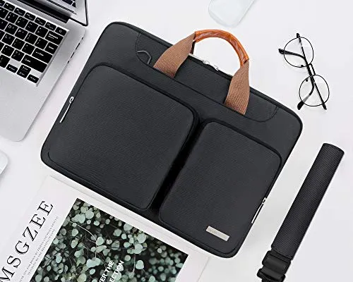 Lacdo 360° Protective Laptop Shoulder Bag Sleeve Case for 13 Inch New MacBook Air | MacBook Pro Touch Bar 2016-2020 | Surface Book 3 2 | MacBook Pro Retina 2012-2015 | 13" HP Acer ASUS Computer, Black