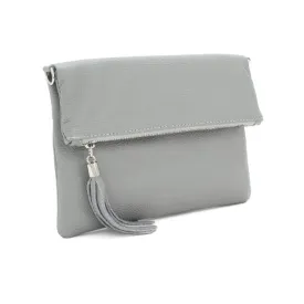 Light Grey Chiara Italian Designer Soft Foldover Leather Clutch