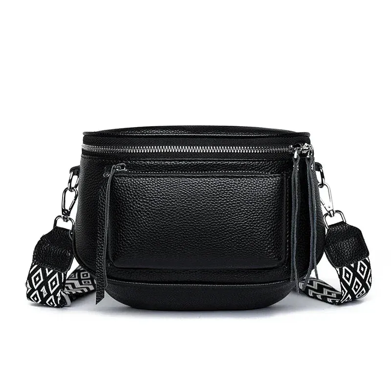 Luxury Genuine Leather Shoulder Saddle Handbag for Women Crossbody Cowhide Fashion Messenger Bags