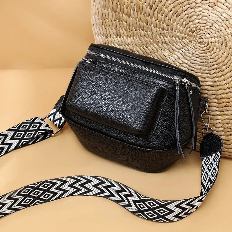Luxury Genuine Leather Shoulder Saddle Handbag for Women Crossbody Cowhide Fashion Messenger Bags