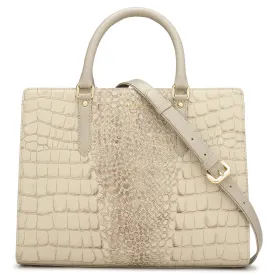 Medium Croco Leather Satchel - Frost