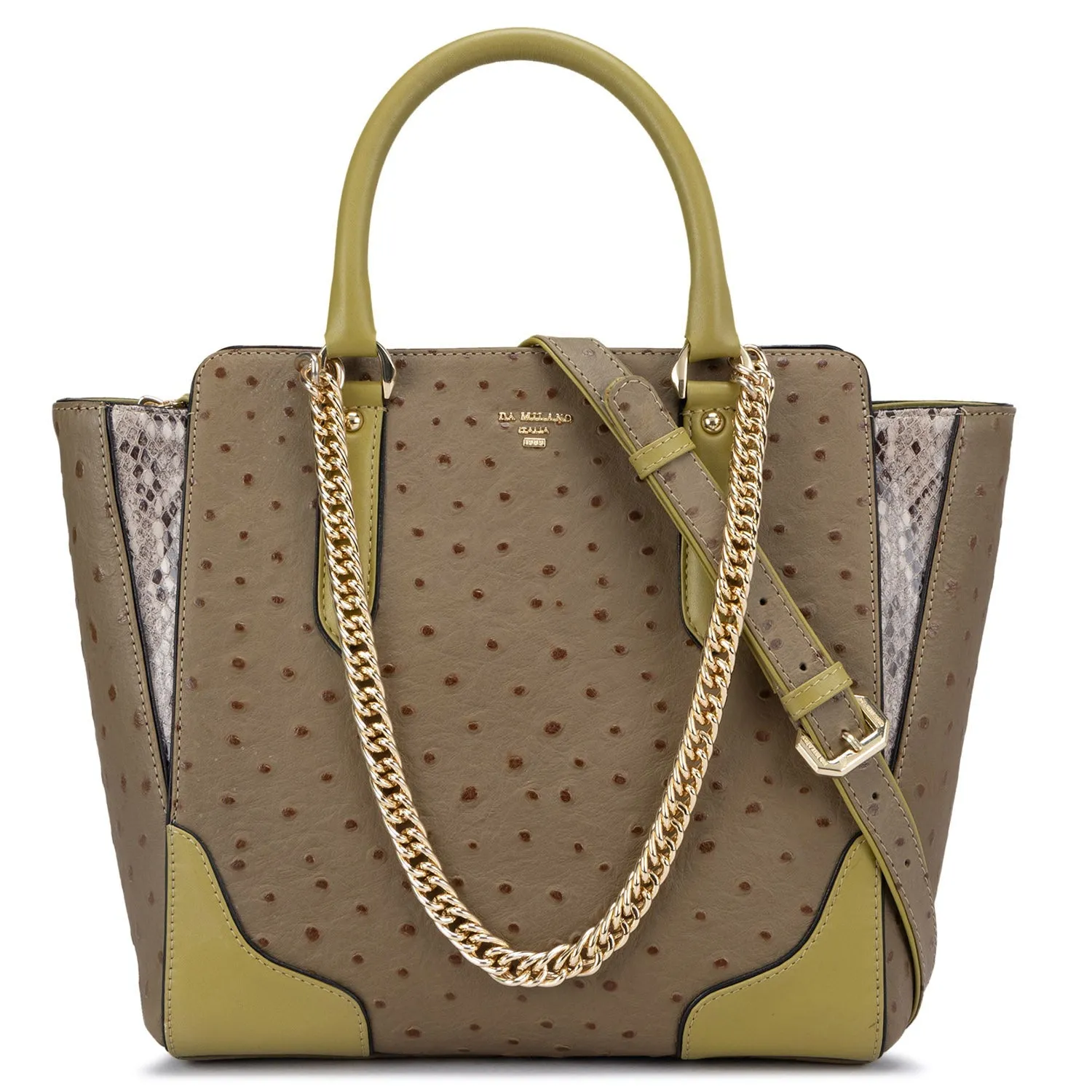 Medium Ostrich Leather Satchel  - Olive