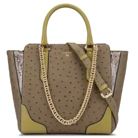 Medium Ostrich Leather Satchel  - Olive