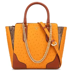 Medium Ostrich Leather Satchel - Orange