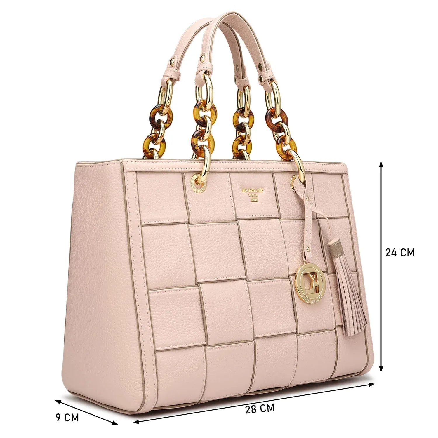 Medium Wax Leather Satchel - Baby Pink