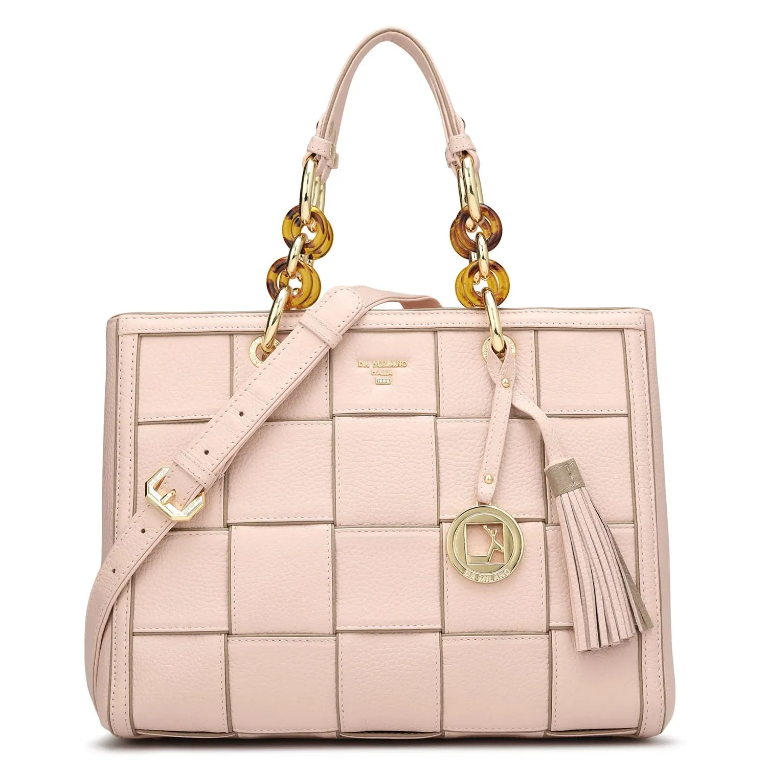 Medium Wax Leather Satchel - Baby Pink