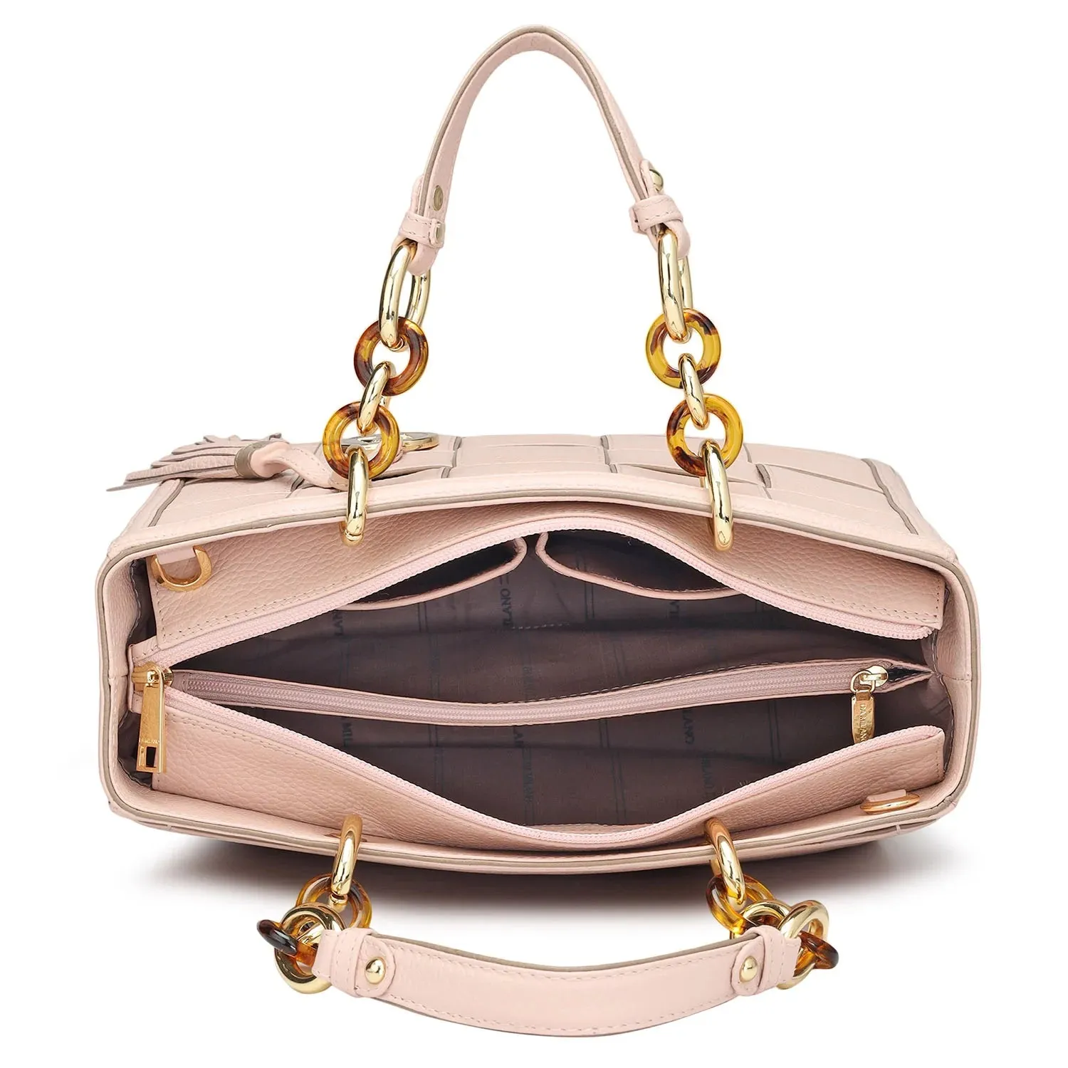 Medium Wax Leather Satchel - Baby Pink