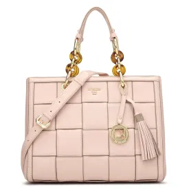 Medium Wax Leather Satchel - Baby Pink