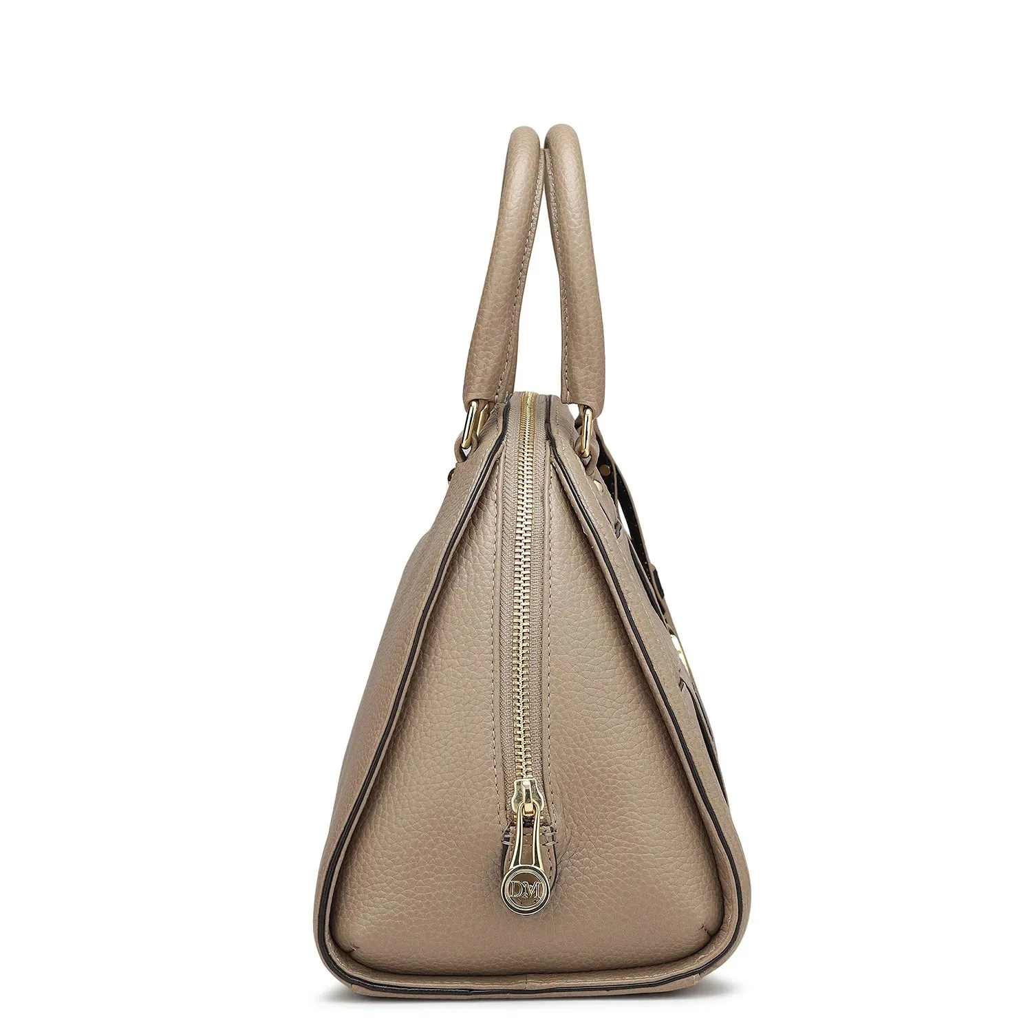 Medium Wax Leather Satchel - Greyish Taupe