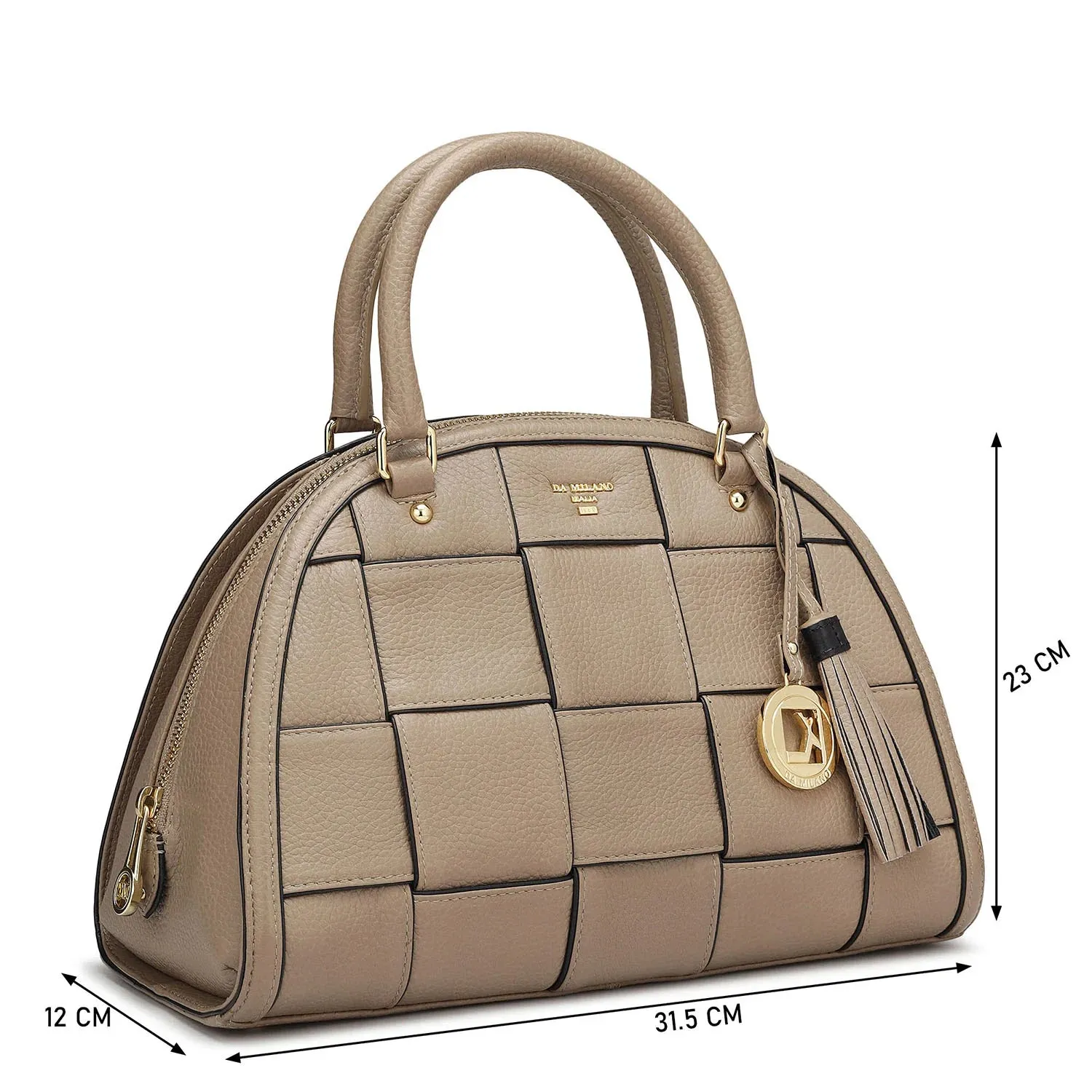 Medium Wax Leather Satchel - Greyish Taupe