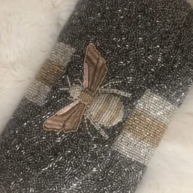 Moyna Beaded 3d Bee Clutch | Pewter with Gold/ Silver