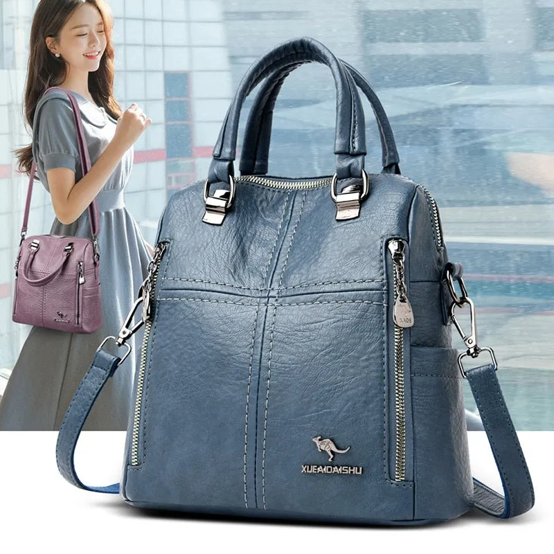 Multifunction Travel Leather Backpack