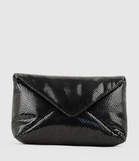 NERYS Envelope Clutch in Black Snake Suede