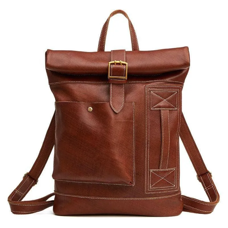 Nesitu Casual Vintage Genuine Leather Women Men's Backpacks 14''  Travel Bag