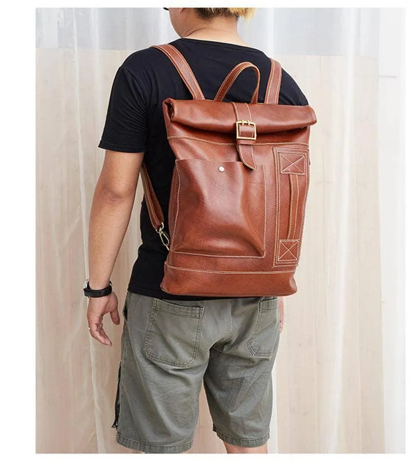 Nesitu Casual Vintage Genuine Leather Women Men's Backpacks 14''  Travel Bag