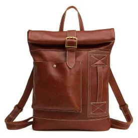Nesitu Casual Vintage Genuine Leather Women Men's Backpacks 14''  Travel Bag