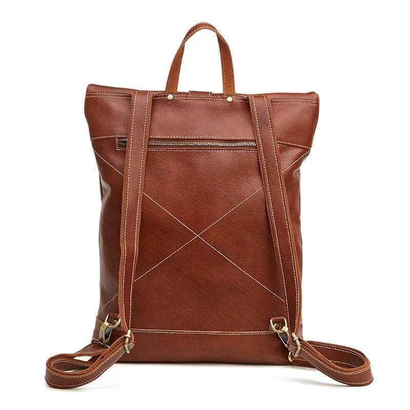 Nesitu Casual Vintage Genuine Leather Women Men's Backpacks 14''  Travel Bag