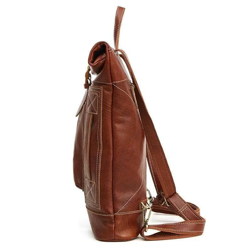 Nesitu Casual Vintage Genuine Leather Women Men's Backpacks 14''  Travel Bag