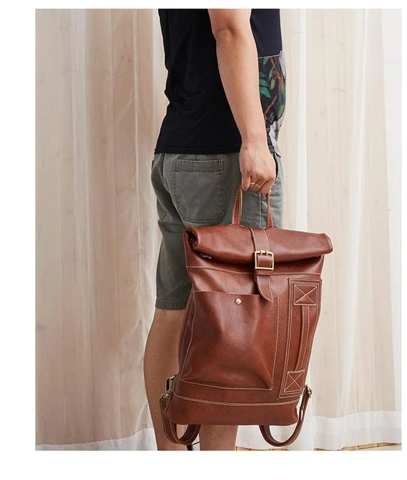 Nesitu Casual Vintage Genuine Leather Women Men's Backpacks 14''  Travel Bag