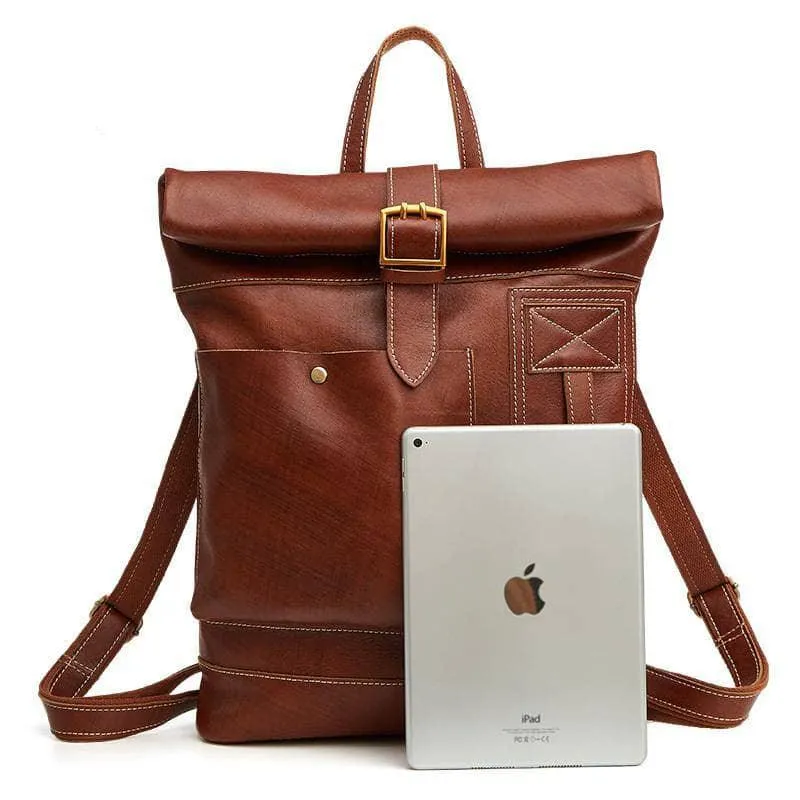 Nesitu Casual Vintage Genuine Leather Women Men's Backpacks 14''  Travel Bag