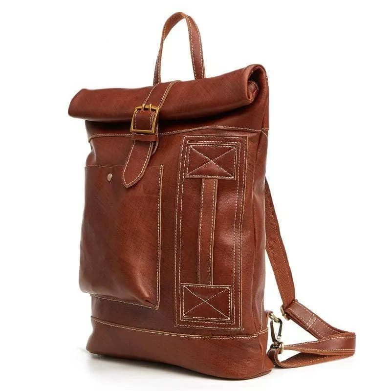 Nesitu Casual Vintage Genuine Leather Women Men's Backpacks 14''  Travel Bag