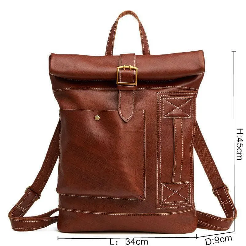 Nesitu Casual Vintage Genuine Leather Women Men's Backpacks 14''  Travel Bag