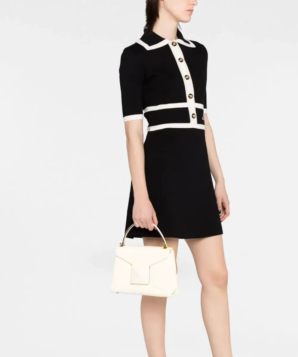 One Stud Leather Top Handle Bag in Ivory