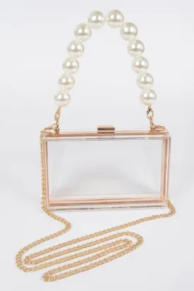 Pearl Handle Transparent Frame Clutch