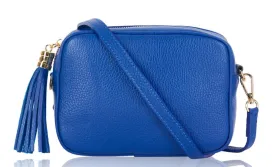 Royal Blue Tassel Handbag In Italian Leather