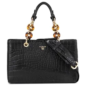 Small Croco Leather Satchel - Black