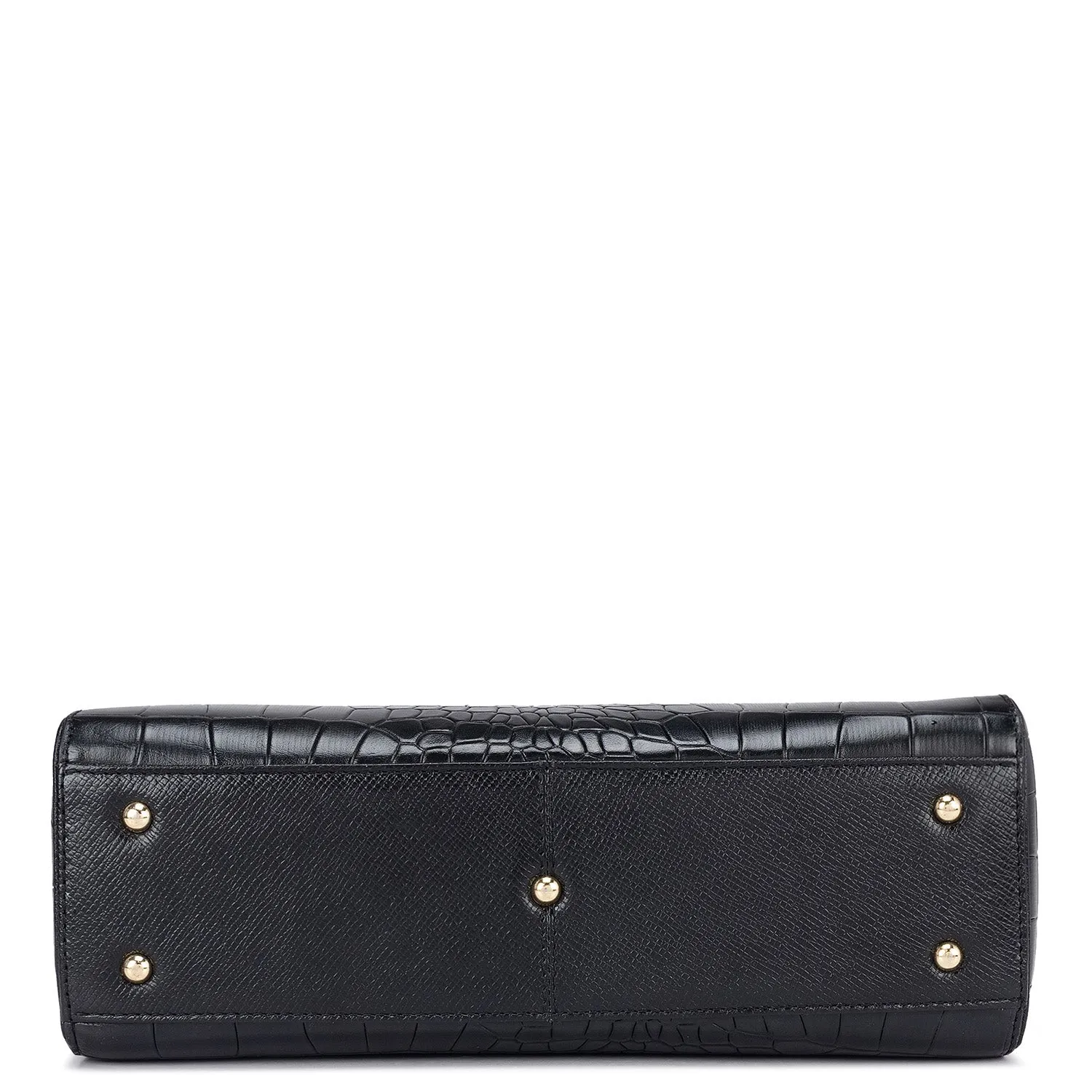 Small Croco Leather Satchel - Black